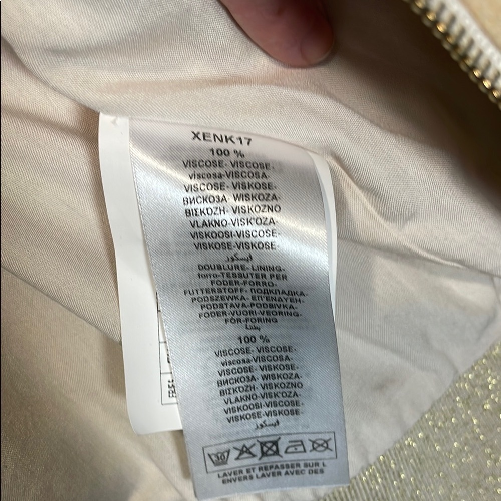 NAF NAF Paris Floral Watercolor Bomber Jacket Gold Lurex Zip Size L - Picture 9 of 14